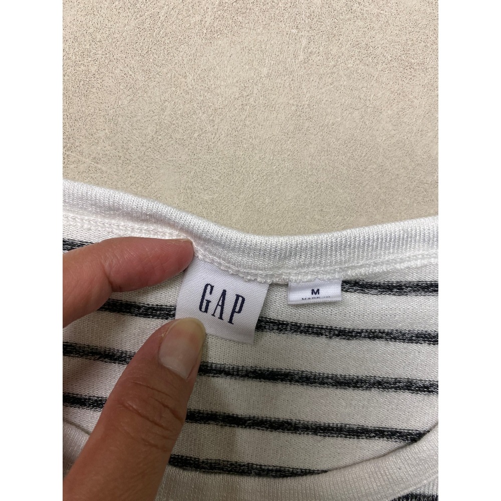 Gap Womens Medium Striped Ribbed Knit Tank Top White Navy Blue Scoop Neck Casual - Picture 5 of 8